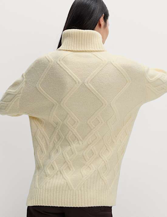 Cable Knit Longline Jumper with Wool
