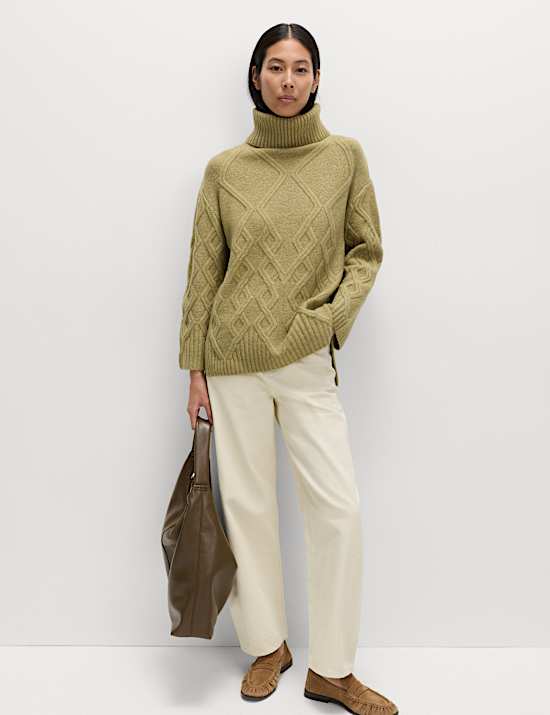 Cable Knit Longline Jumper with Wool