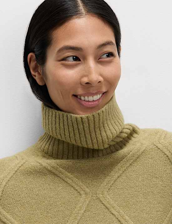 Cable Knit Longline Jumper with Wool