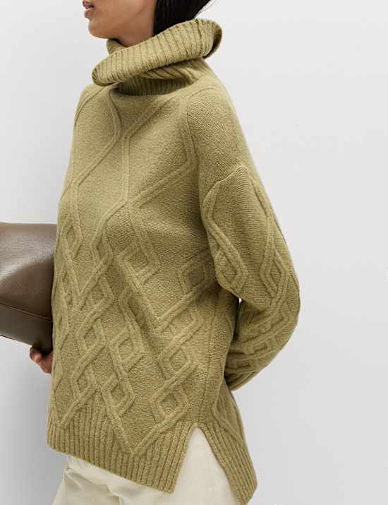 Cable Knit Longline Jumper with Wool