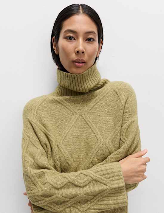Cable Knit Longline Jumper with Wool