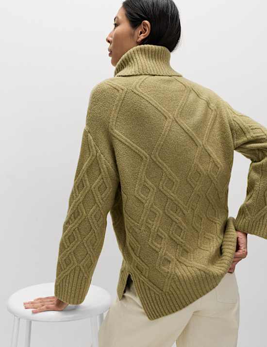 Cable Knit Longline Jumper with Wool