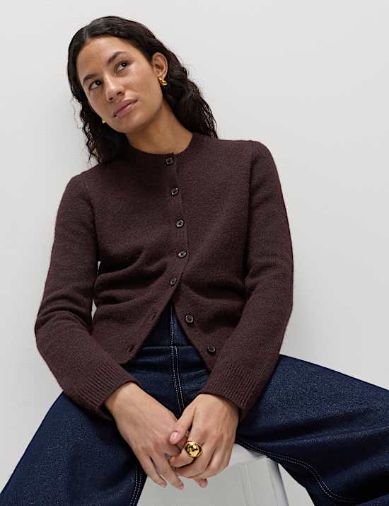 Crew Neck Cardigan with Wool