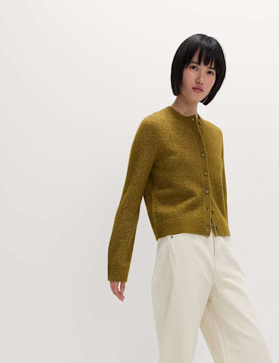 Crew Neck Cardigan with Wool