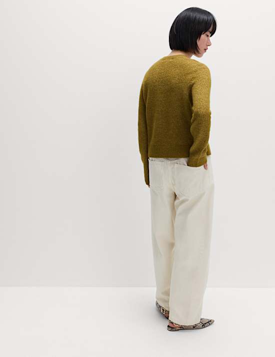 Crew Neck Cardigan with Wool