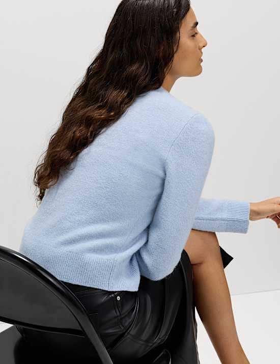 Crew Neck Cardigan with Wool