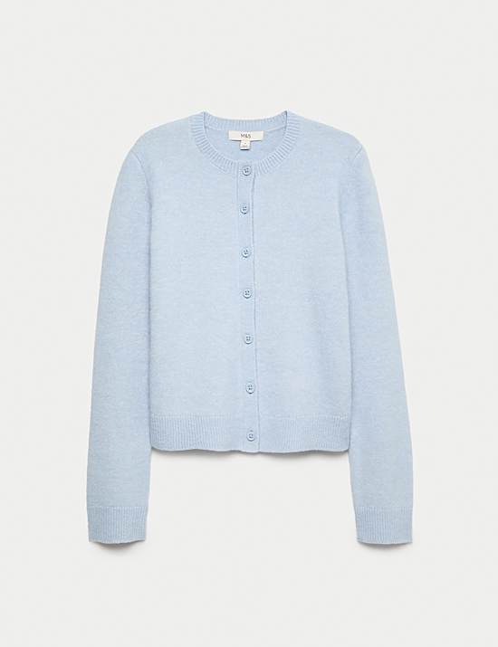 Crew Neck Cardigan with Wool
