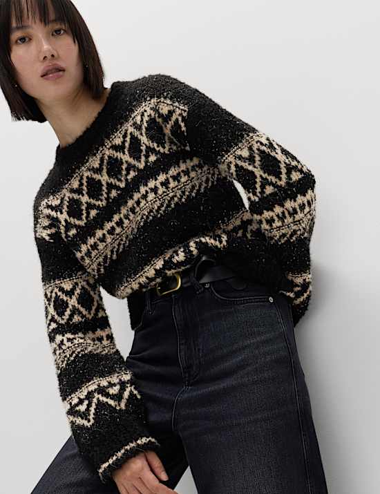 Bouclé Fair Isle Crew Neck Jumper