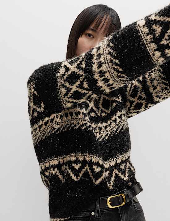 Bouclé Fair Isle Crew Neck Jumper