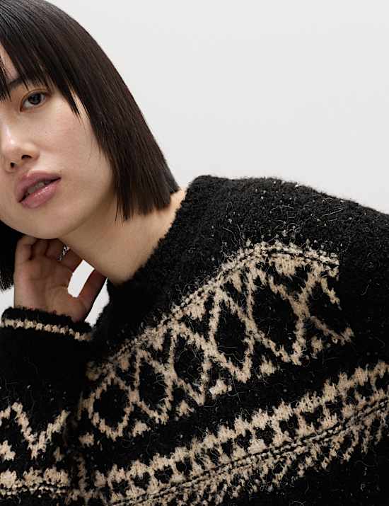 Bouclé Fair Isle Crew Neck Jumper