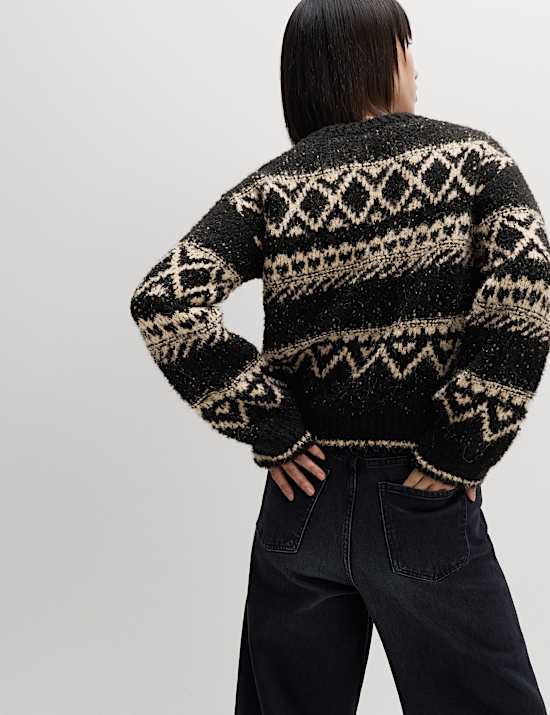 Bouclé Fair Isle Crew Neck Jumper