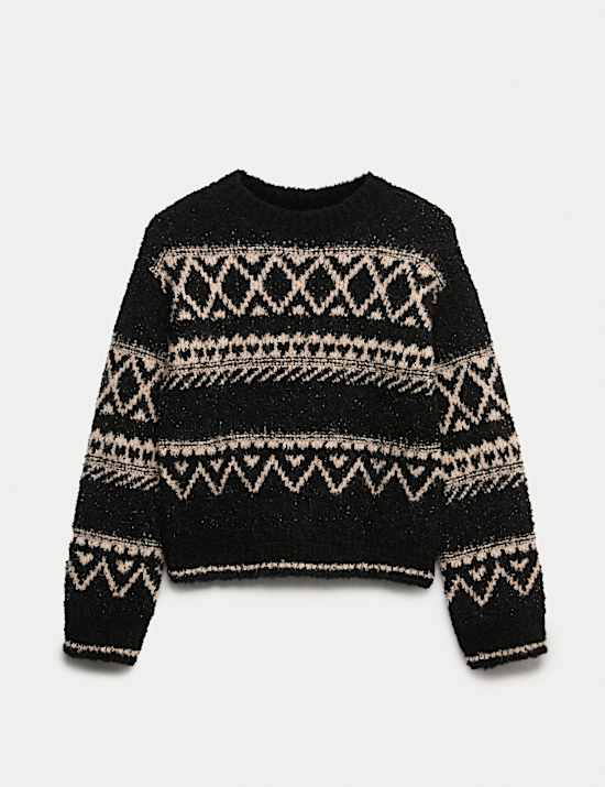 Bouclé Fair Isle Crew Neck Jumper
