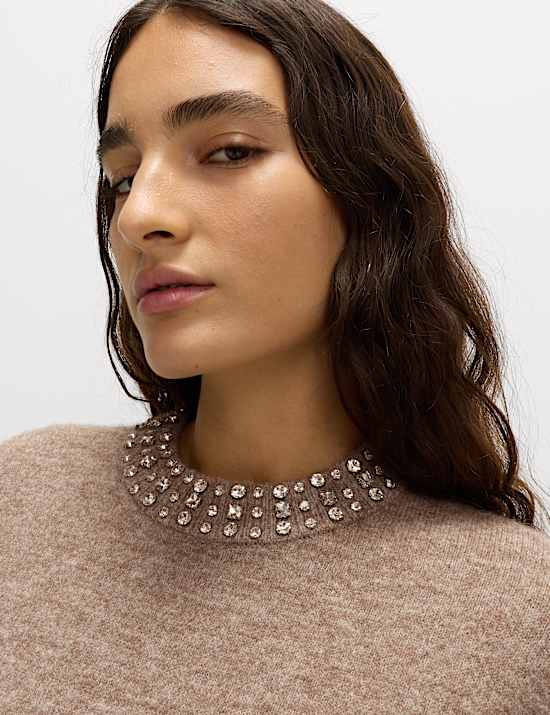 Embellished Relaxed Jumper with Wool