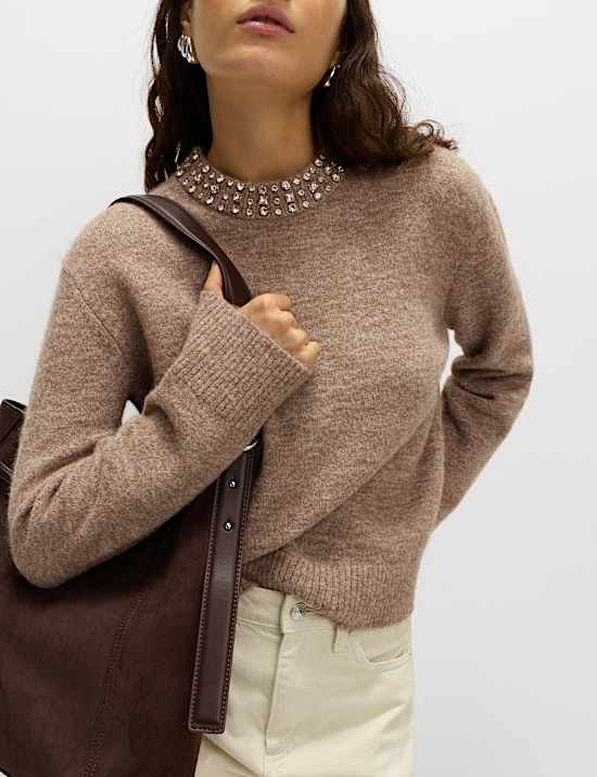 Embellished Relaxed Jumper with Wool