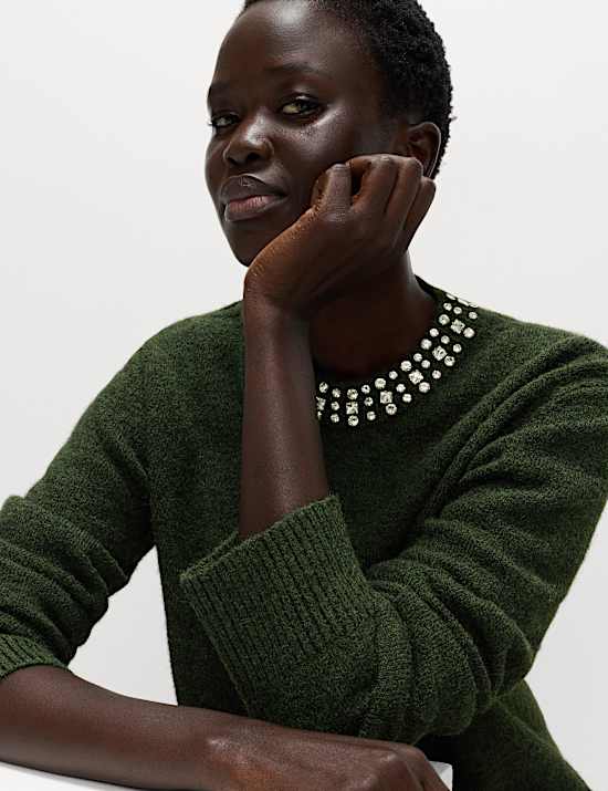 Embellished Relaxed Jumper with Wool