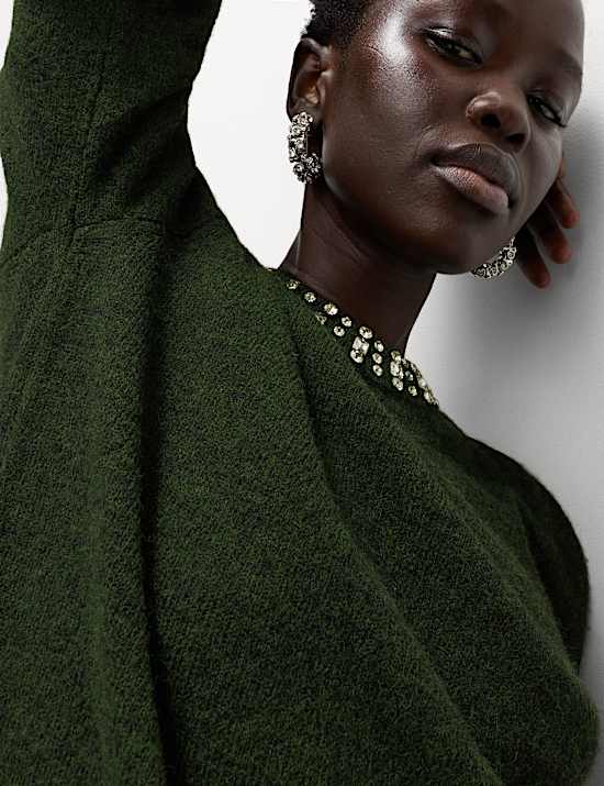 Embellished Relaxed Jumper with Wool