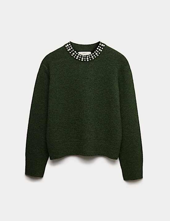 Embellished Relaxed Jumper with Wool