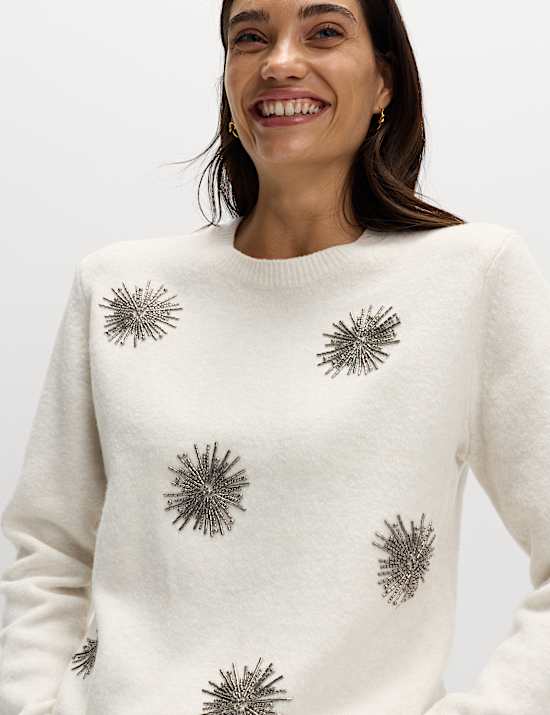 Gem Detail Embellished Jumper with Wool