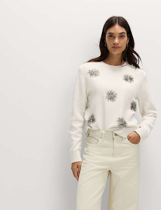Gem Detail Embellished Jumper with Wool