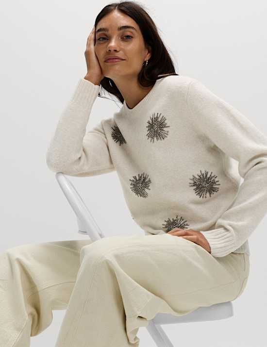 Gem Detail Embellished Jumper with Wool
