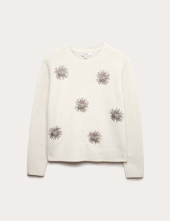 Gem Detail Embellished Jumper with Wool