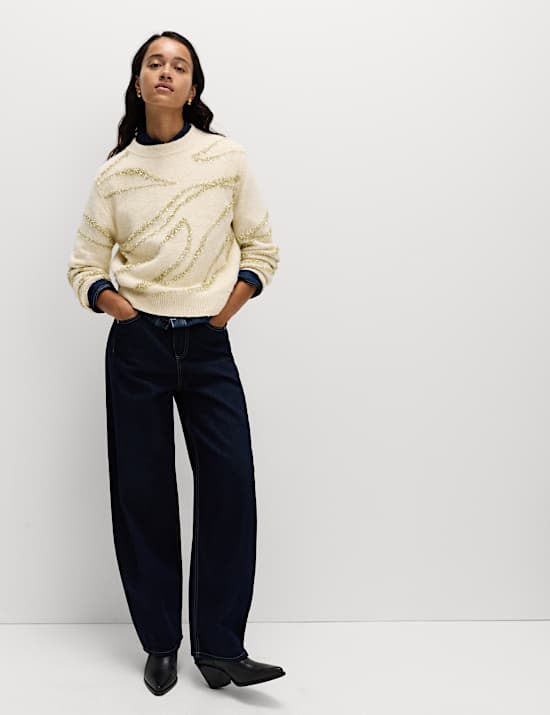 Pull coupe d&eacute;contract&eacute;e avec laine &agrave; paillettes &agrave; imprim&eacute; animal