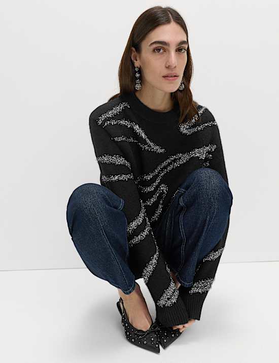 Tinsel Animal Print Jumper with Wool