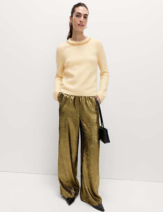 Chain Detail Crew Neck Jumper with Wool