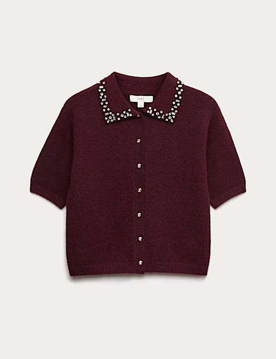 Embellished Cropped Cardigan with Wool