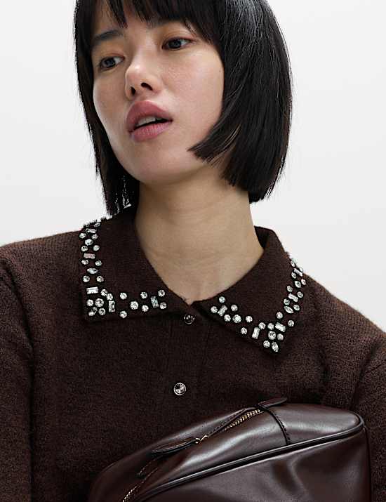 Embellished Cropped Cardigan with Wool