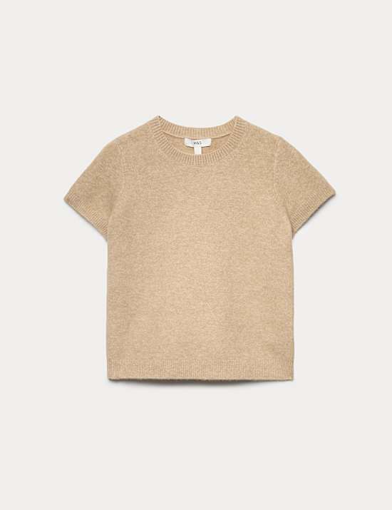 Crew Neck Short Knitted Top With Wool
