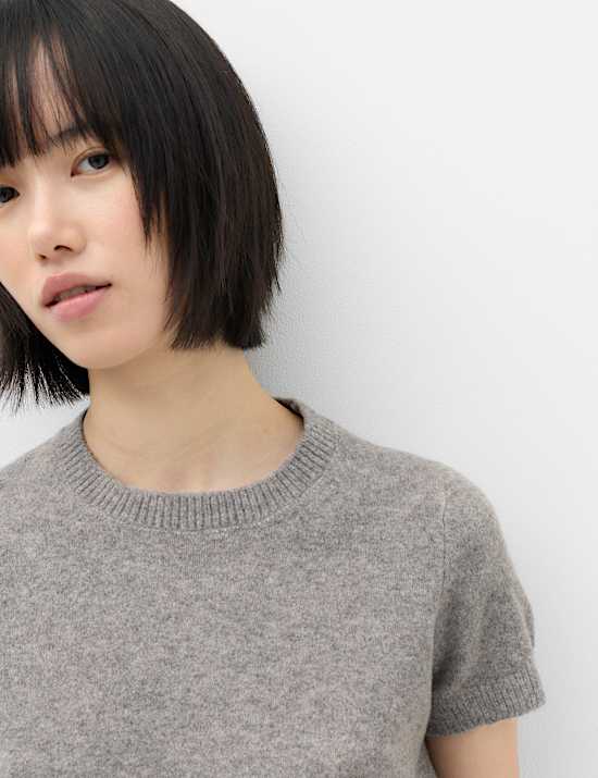 Crew Neck Short Knitted Top With Wool