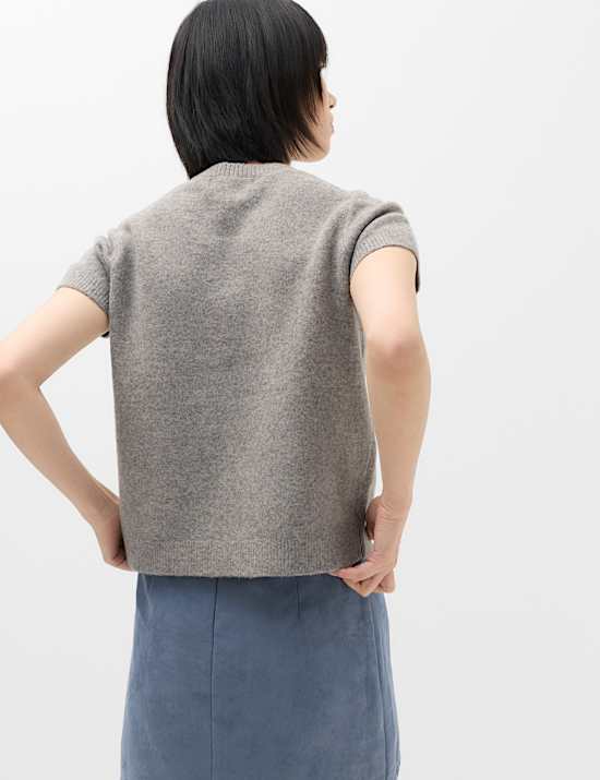 Crew Neck Short Knitted Top With Wool