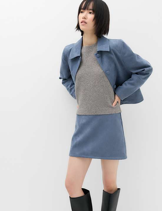 Crew Neck Short Knitted Top With Wool