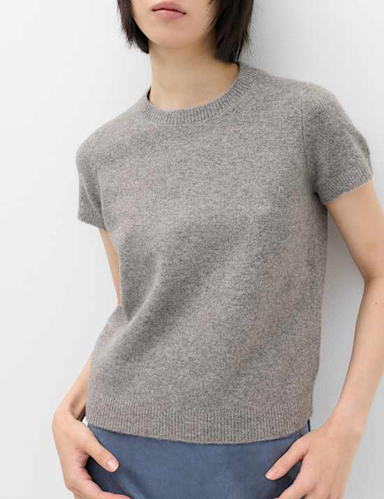 Crew Neck Short Knitted Top With Wool