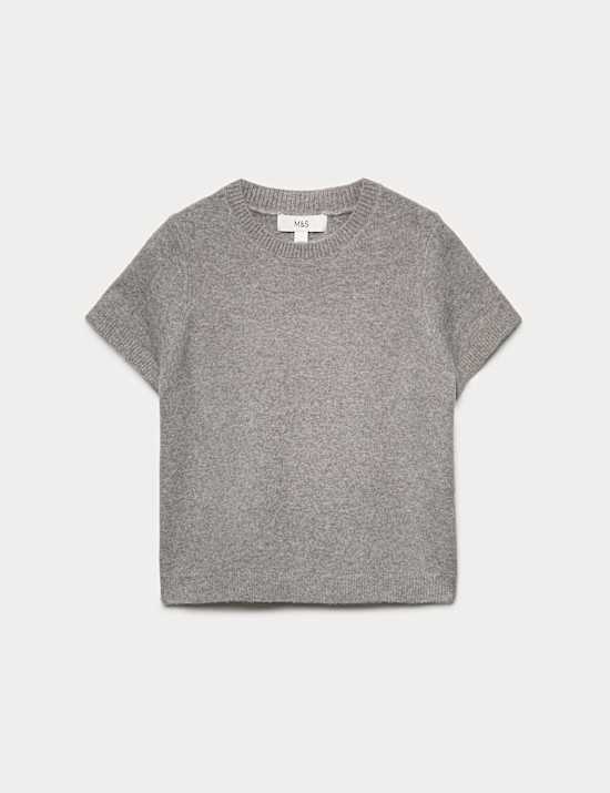 Crew Neck Short Knitted Top With Wool