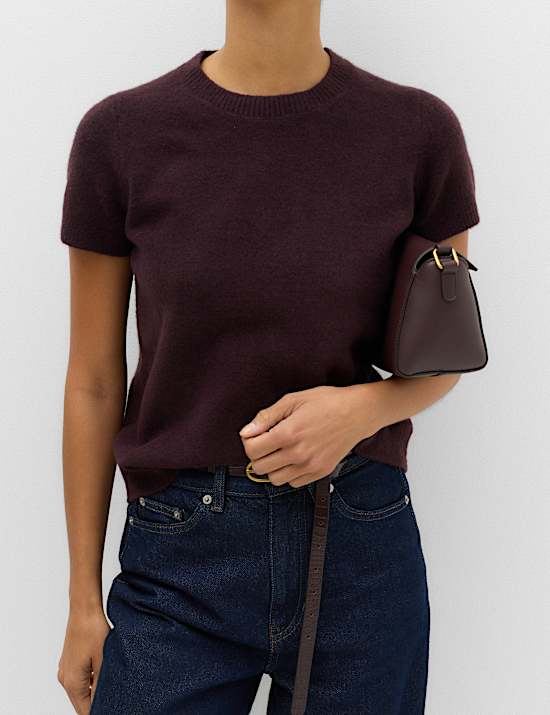 Crew Neck Short Knitted Top With Wool