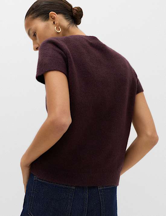 Crew Neck Short Knitted Top With Wool