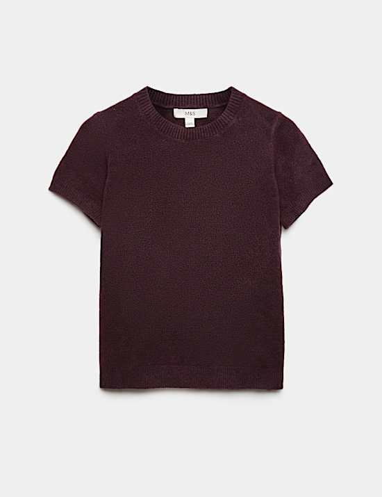 Crew Neck Short Knitted Top With Wool