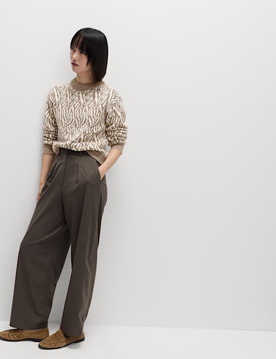 Animal Print Crew Neck Jumper with Wool