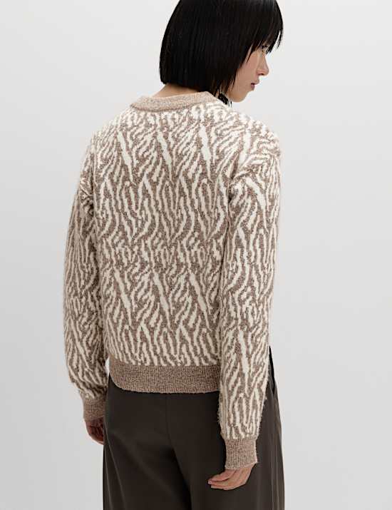 Animal Print Crew Neck Jumper with Wool
