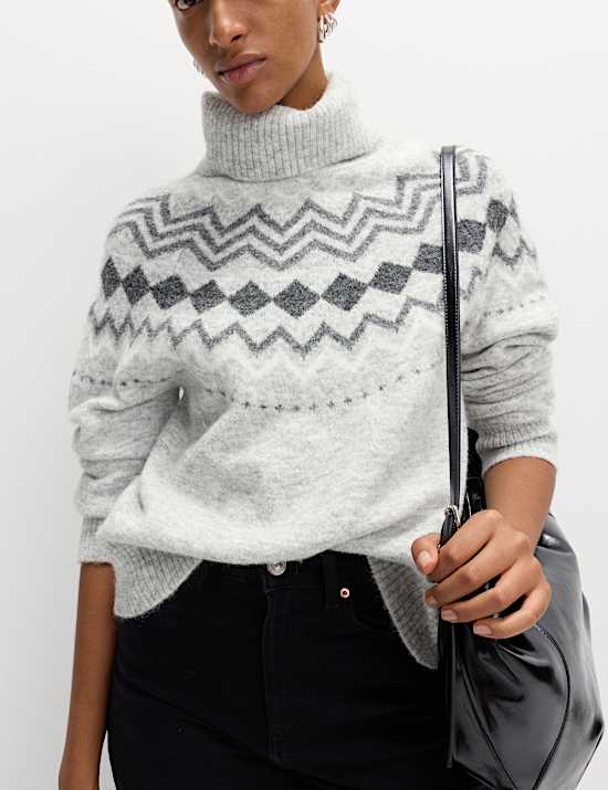 Fair Isle Roll Neck Jumper with Wool