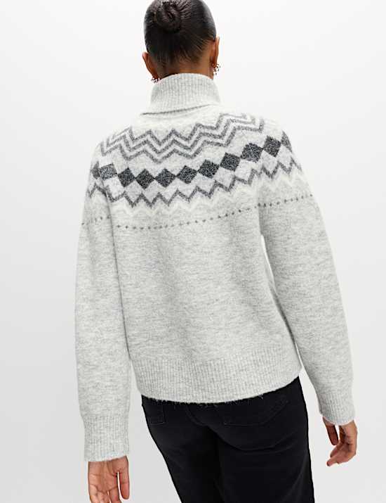 Fair Isle Roll Neck Jumper with Wool