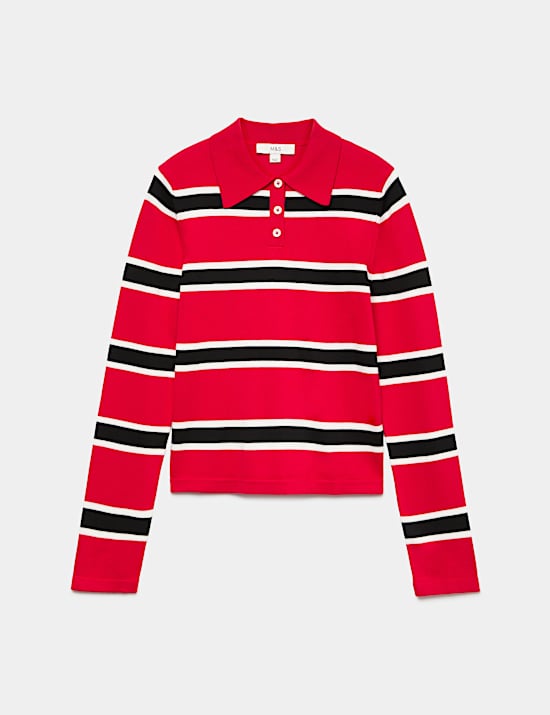 Striped Collared Slim Fit Knitted Top