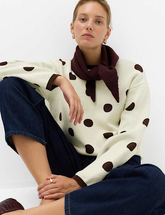 Cotton Rich Polka Dot Crew Neck Jumper