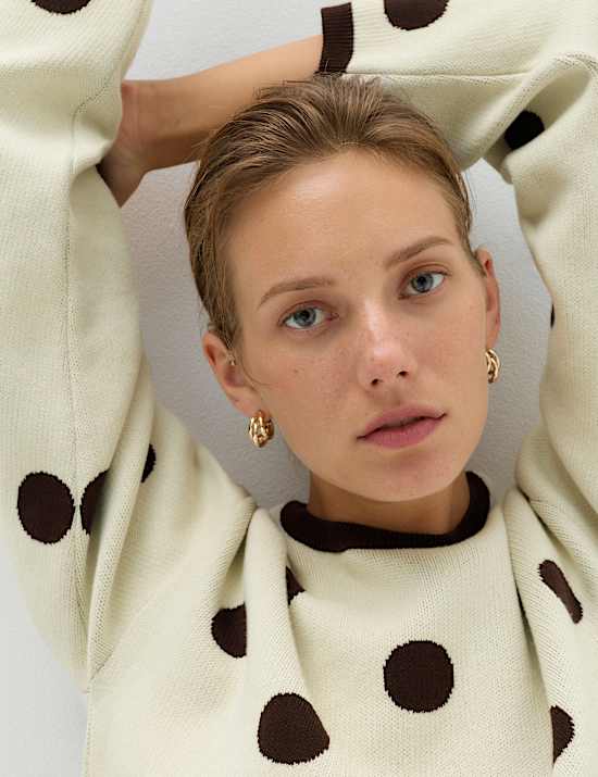 Cotton Rich Polka Dot Crew Neck Jumper