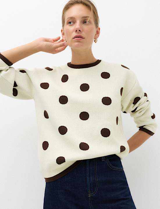 Cotton Rich Polka Dot Crew Neck Jumper