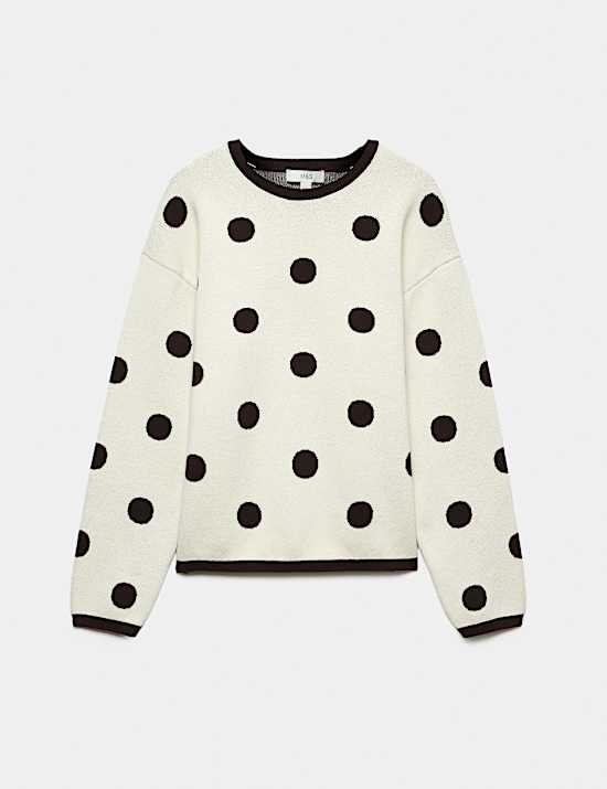 Cotton Rich Polka Dot Crew Neck Jumper