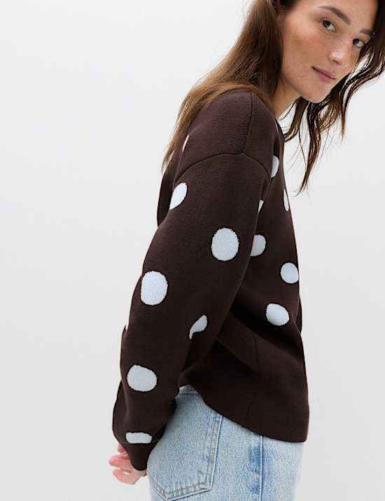 Jersey de algod&oacute;n con cuello redondo y estampado de lunares