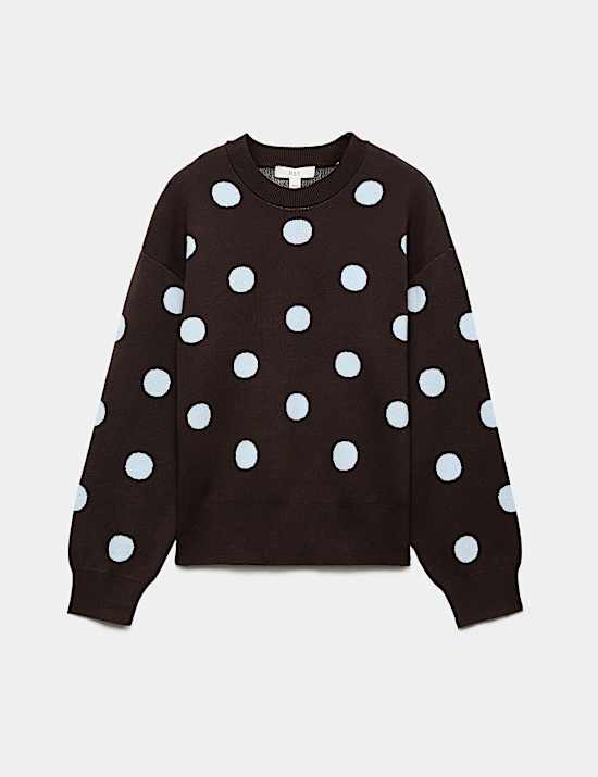 Jersey de algod&oacute;n con cuello redondo y estampado de lunares